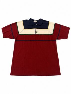 Vintage Jantzen Men’s Large Colorblock Polo Shirt Red Navy Cream Pocket